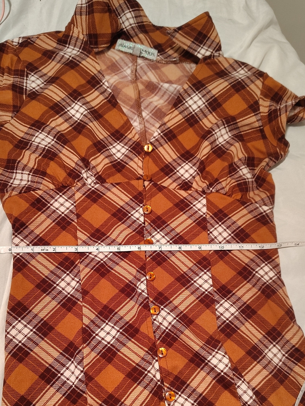 Rust Plaid Collared Button Front Mini Dress - Picture 8 of 8